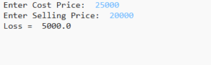 Write a Python program to calculate profit or loss.