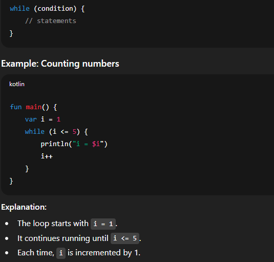 Explain loops in Kotlin with example. image.